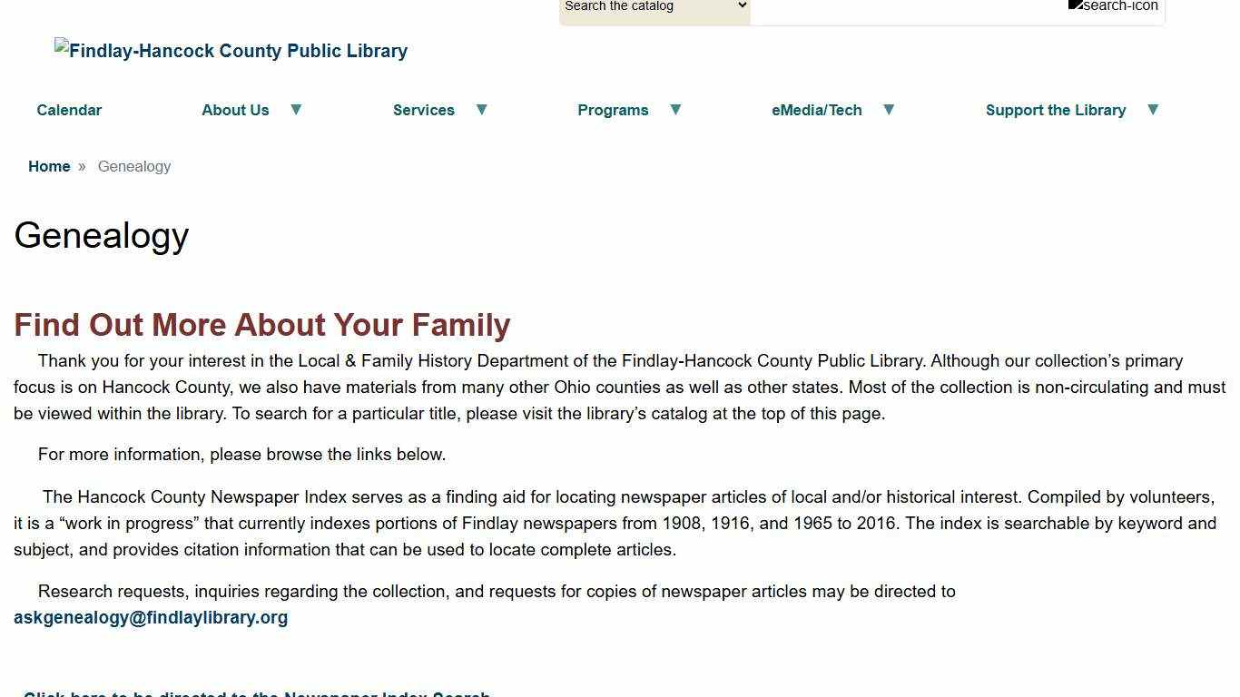 Genealogy Findlay-Hancock County Public Library