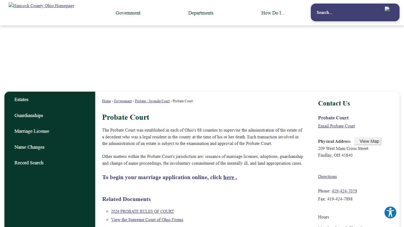 Probate Court Hancock County, OH